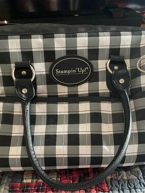 Stampin' Up! Black and White Plaid Tote with Leather Handles